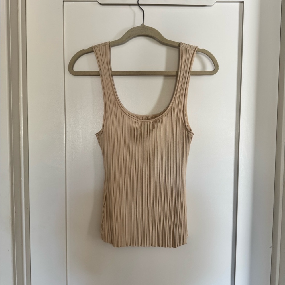 Beige Sleeveless Ribbed Top